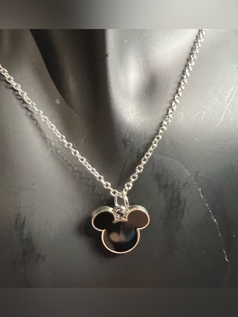 Disney NEW Black Mickey Charm With Silver 18” Chain Necklace